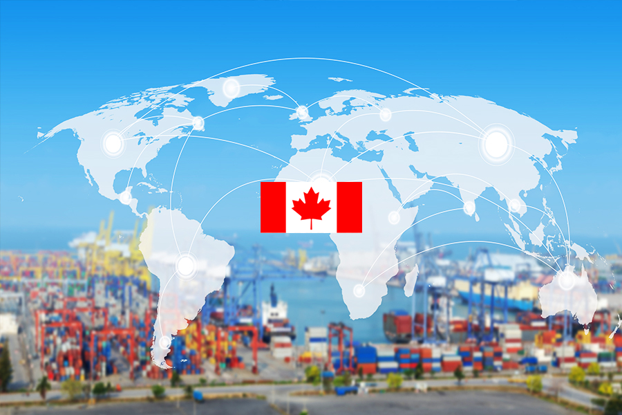 Map graphic showing Canada-wide and international shipping connections for Urban3PL.